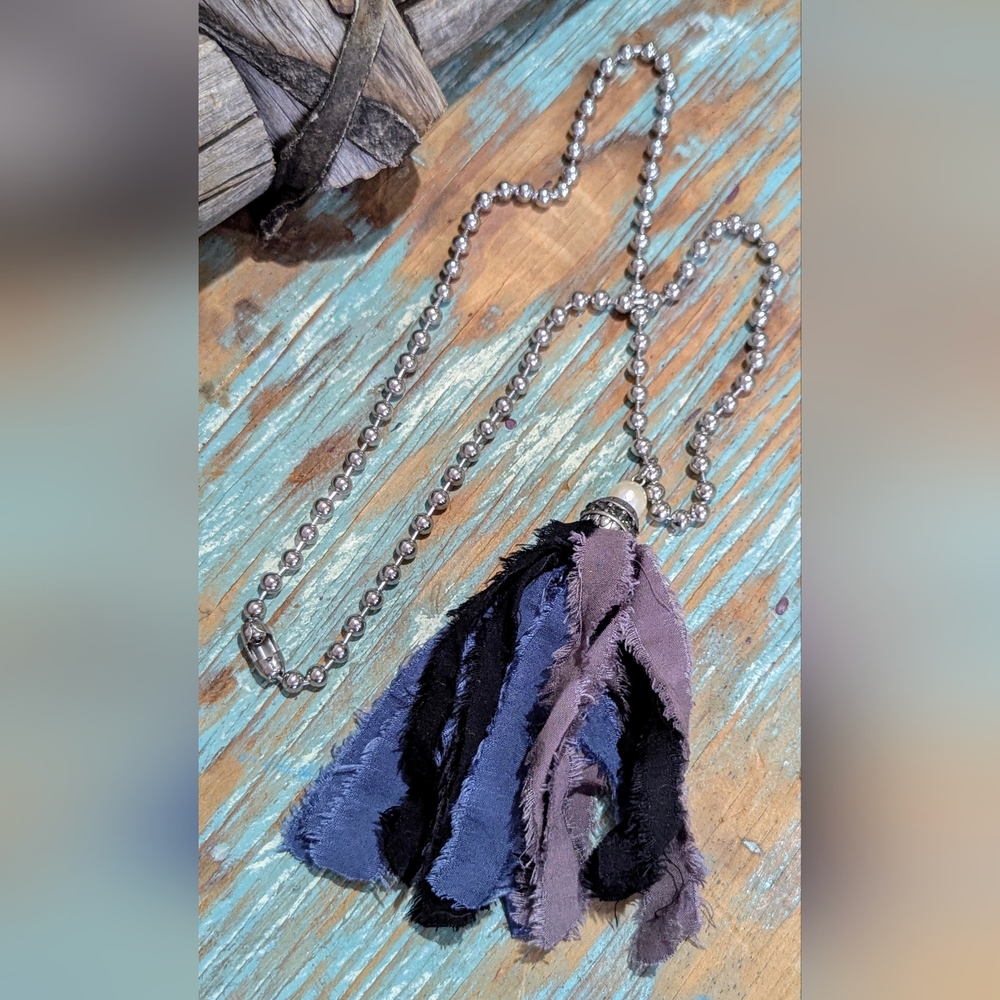 New Handcrafted Shabby Chic Boho Tassel Necklace On Silver Ball Chain